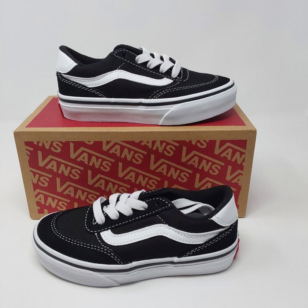 Vans Brooklyn LS Kids Size 11 Black White Suede Canvas Skate Shoes NEW IN BOX